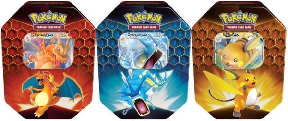 Pokemon Hidden Fates Tin Box 3x Charizard / Raichu / Gyarados