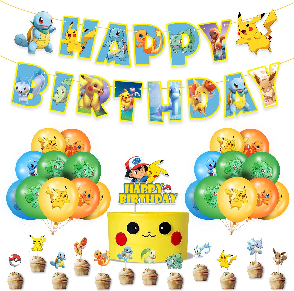 Pokemon Verjaardag Decoratie - Pokemon Feestdecoratie - Pokemon Kinder Ballonnen - Pokemon cake topper