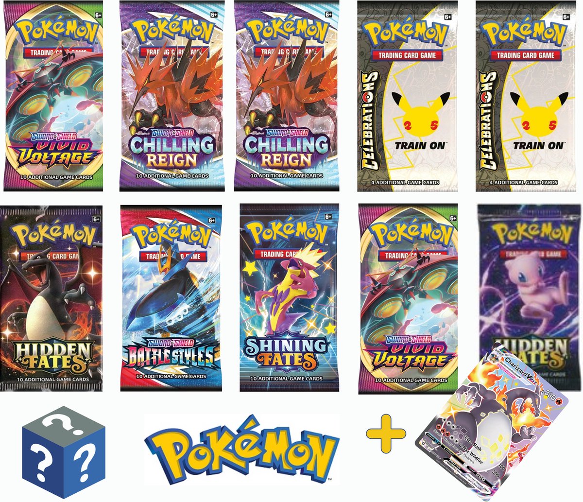 ✅ Pokémon Mystery Box 10x BOOSTER PACKS + 1x EX/V/GX/Secret Rare VMAX