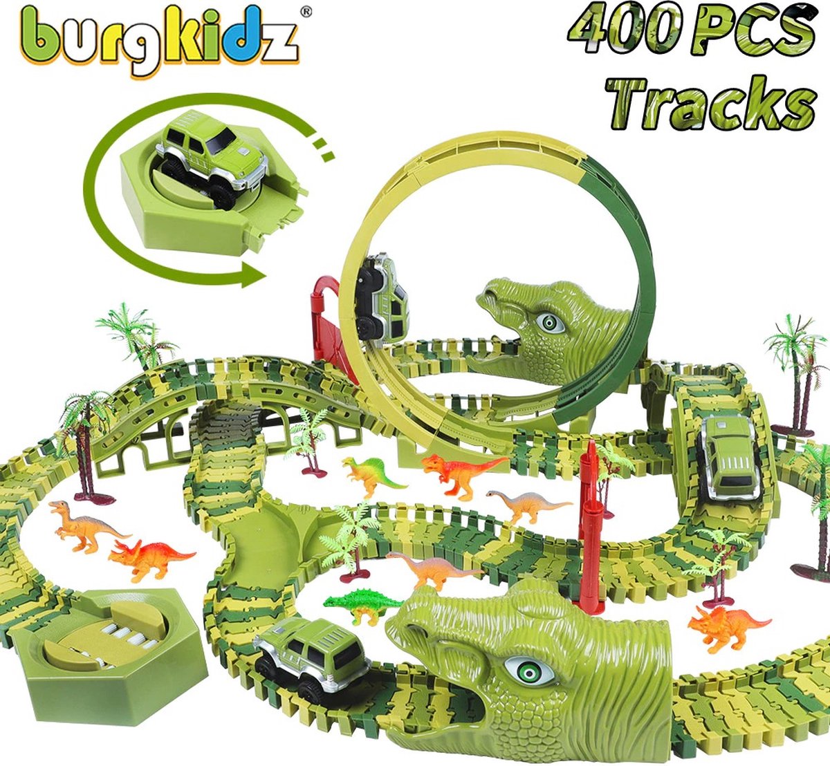 Polaza® - Dinoraurus Racebaan - Speelgoed Baan - Creatief - Educatief - Elektrische Auto Speelgoed - 400 Stuks