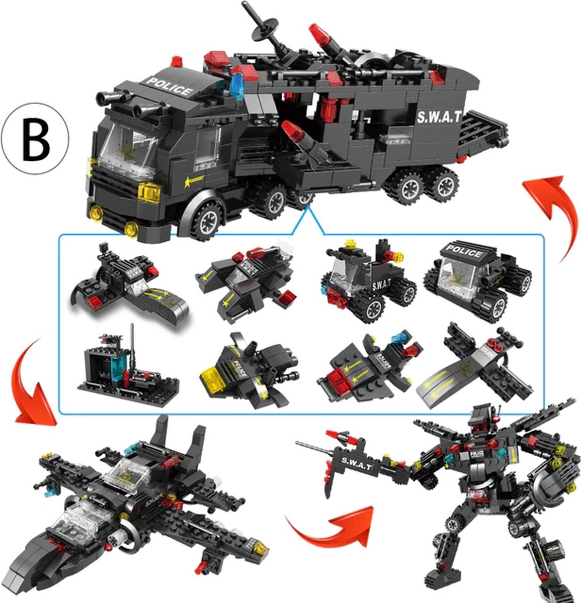 Polaza® Swat Politie Truck - Bouwstenen Voor Kinderen - Bouwstenen Speelgoed - Bouwstenen