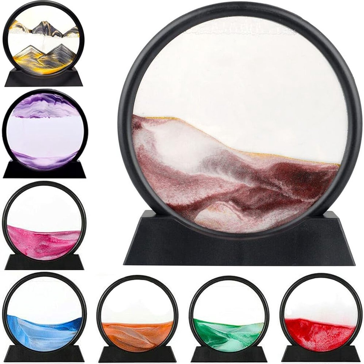   Stromend zand schilderij, bewegend zand kunst foto 3D rond glas Diepzee zand landschap in beweging display Flödande sandmålning, (12 inch, Bruin)