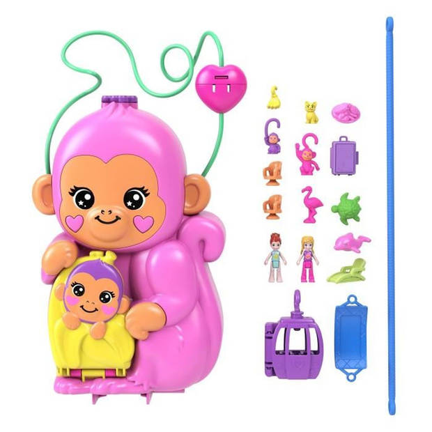 Polly Pocket-Mama Aap en Haar Baby-Box met 2 minifiguren HWP04