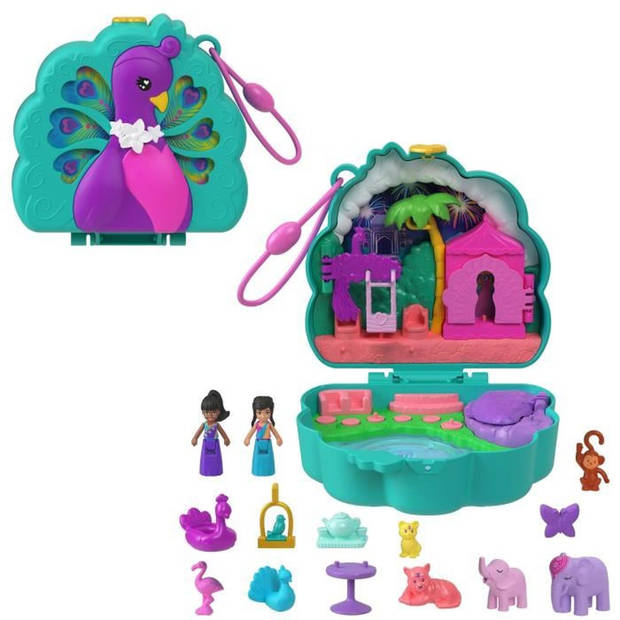 Polly Pocket-The Peacock Garden-Box 2 minifiguren en dieren HWN97