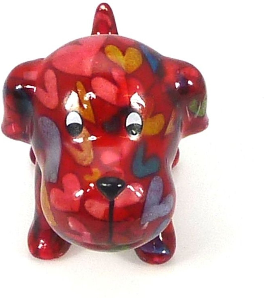 Pomme Pidou mini spaarpot hond Bruno - Uitvoering - Rood met harten