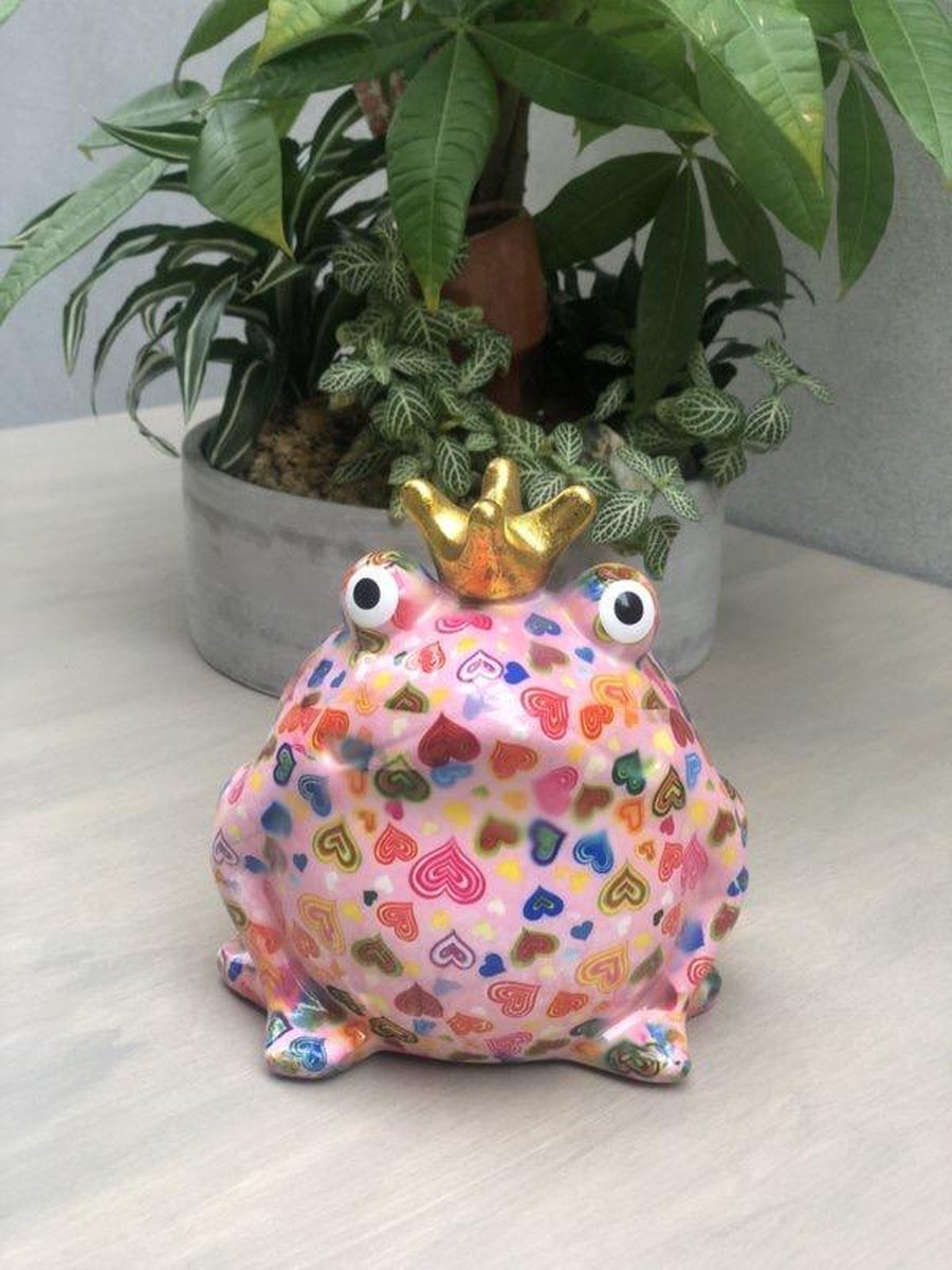 Pomme Pidou spaarpot Frog Freddy Lichtroze met hartjes* love* liefde*