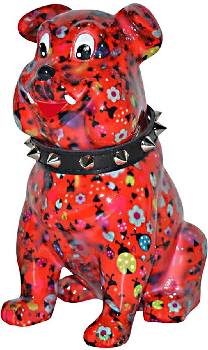 Spaarpot Bulldog Buddy Pomme Pidou roze met bloemetjes en lieveheersbeestjes