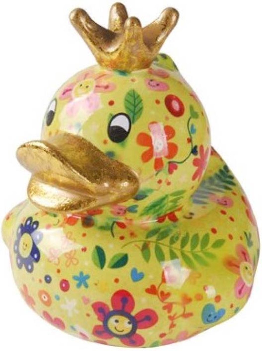 Spaarpot Eend Ducky Pomme Pidou geel met zonnebloemen