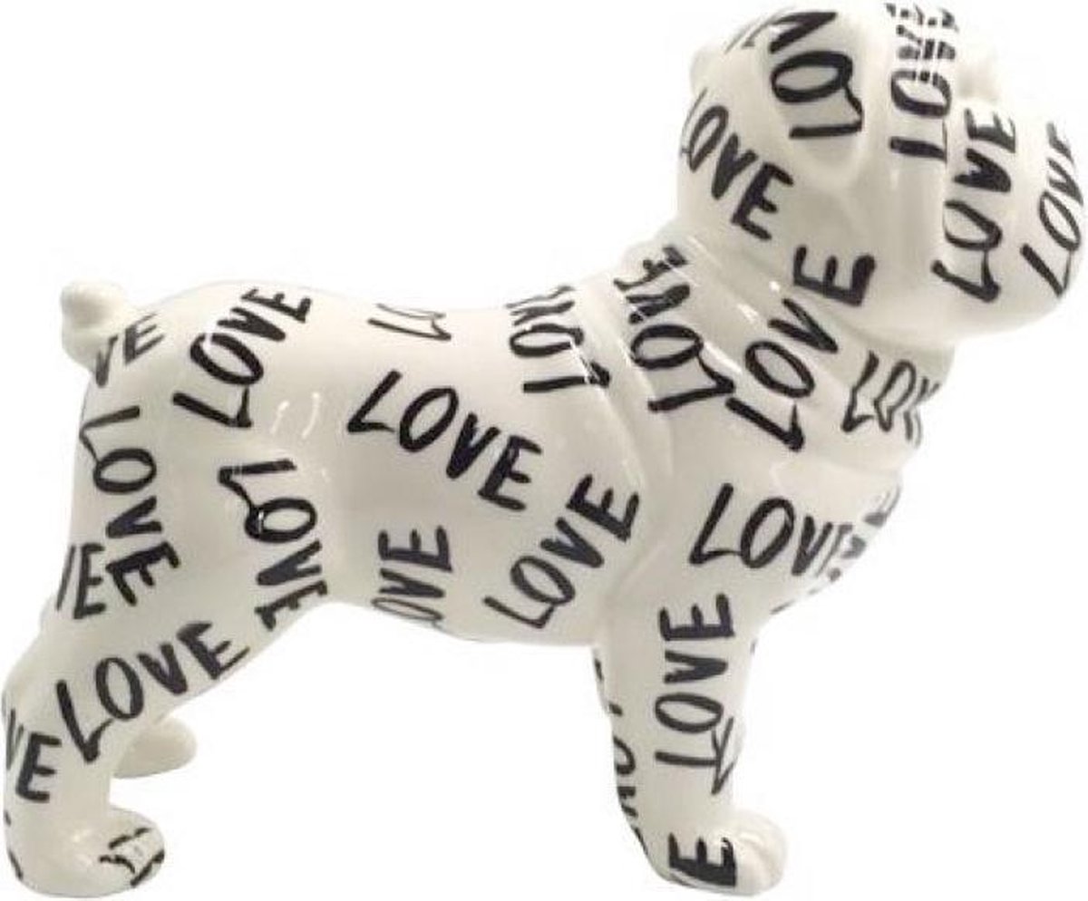 Spaarpot Engelse Bulldog Max zwart wit met loveletters