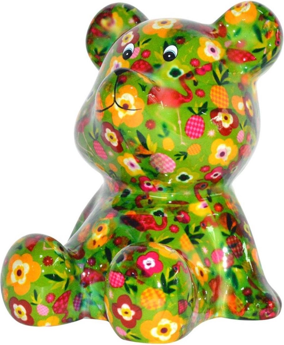 Spaarpot beer groen met fruit print 16 cm - Pomme-Pidou dieren spaarpotten