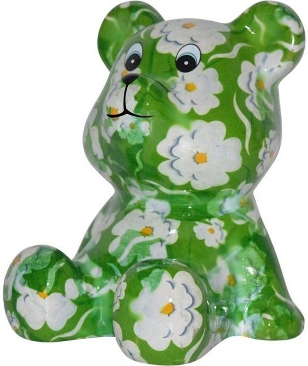 Spaarpot beer groen met witte bloemen print 16 cm - Pomme-Pidou dieren spaarpotten