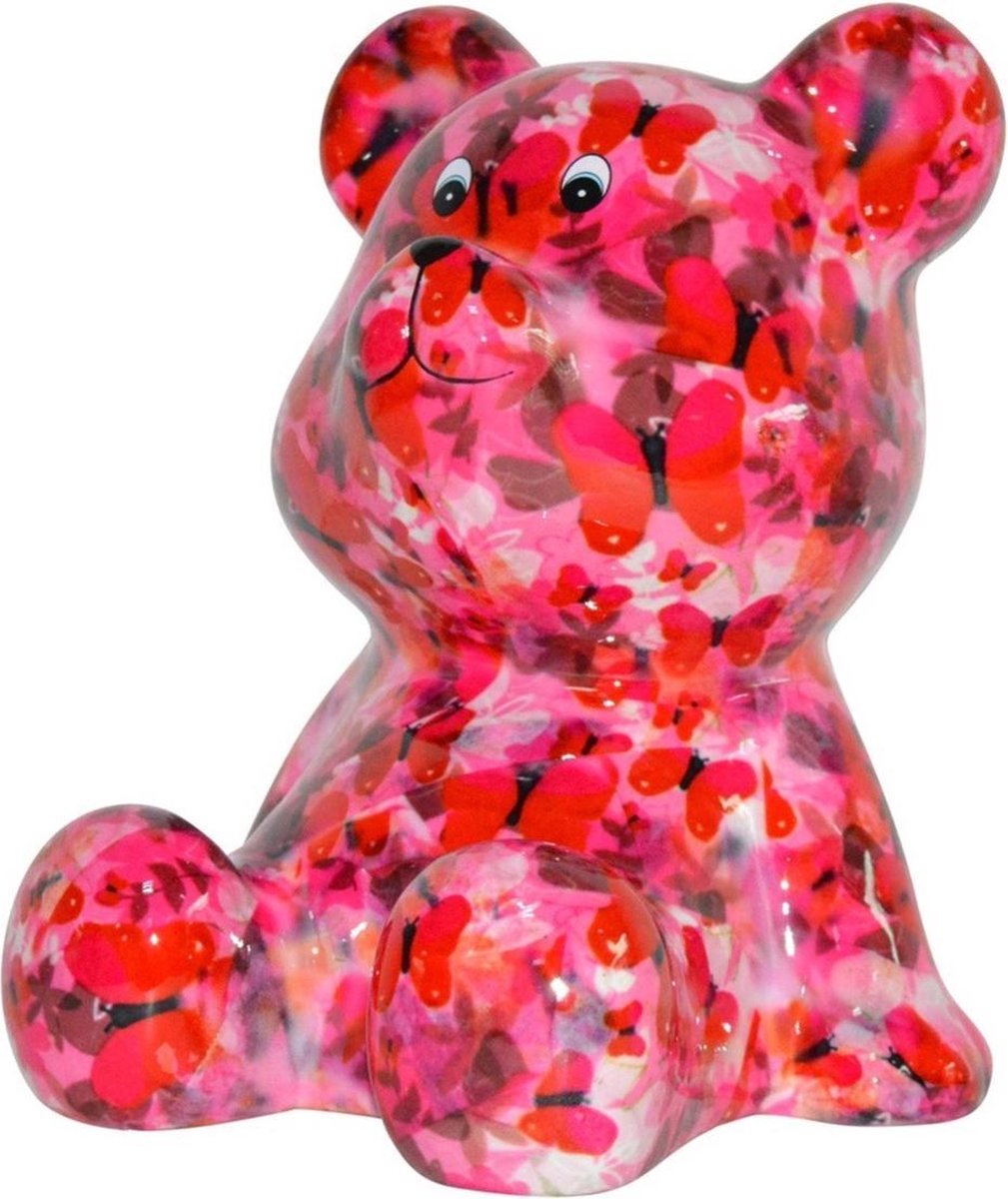 Spaarpot beer roze met vlinders print 16 cm - Pomme-Pidou dieren spaarpotten