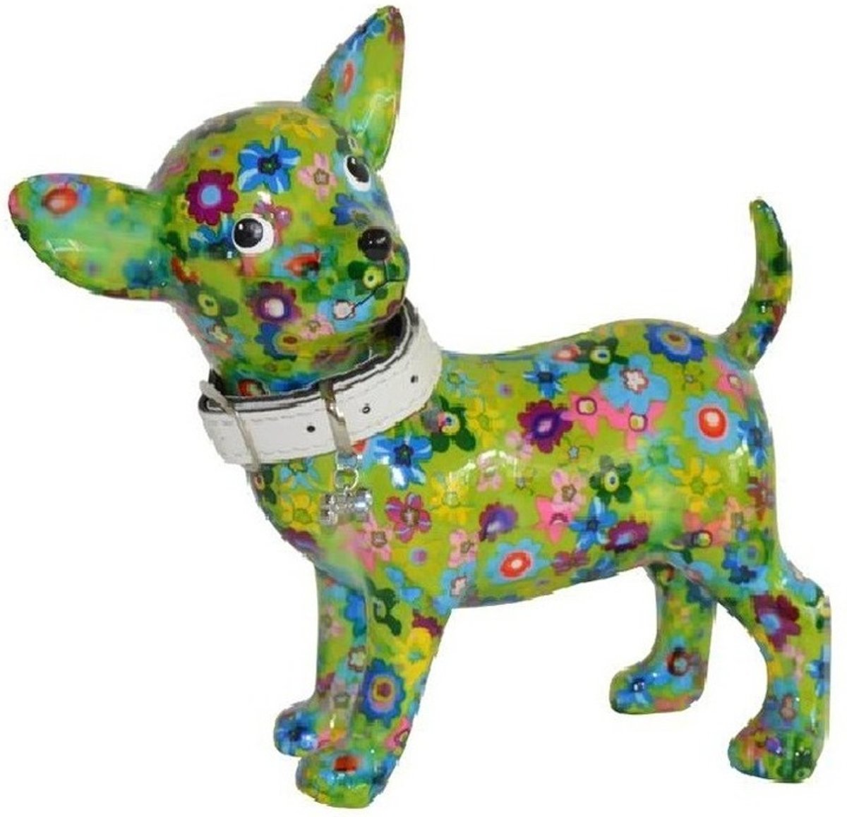 Spaarpot chihuahua hond groen met bloemen 21 cm - Pomme-pidou honden/dieren spaarpotten