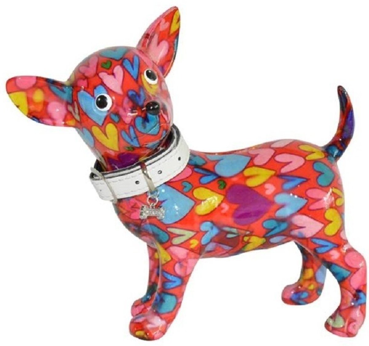 Spaarpot chihuahua hond rood met hartjes print 21 cm - Pomme-pidou honden/dieren spaarpotten