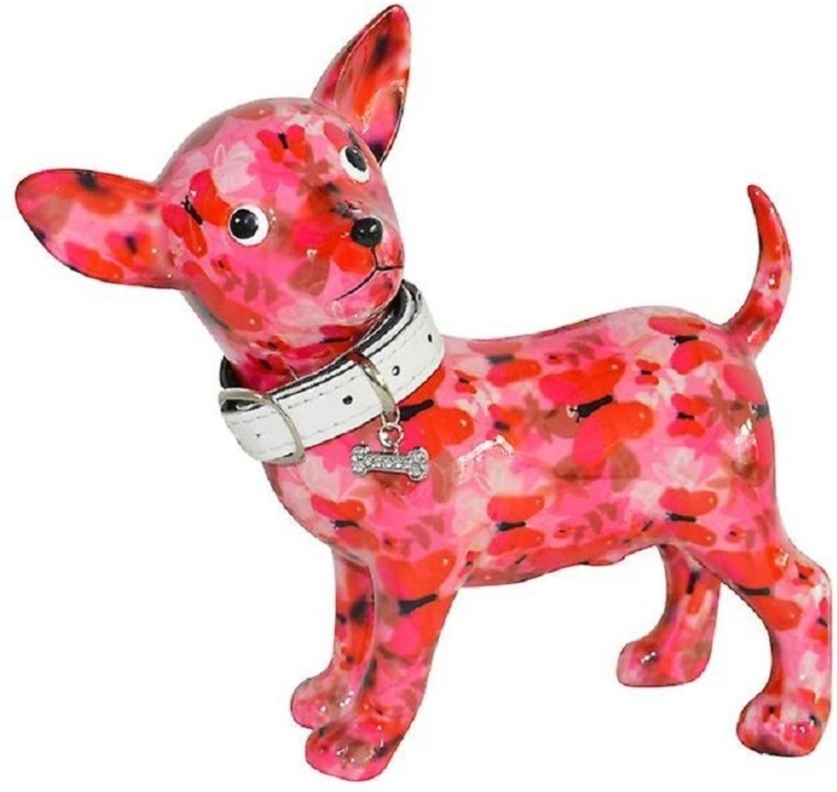 Spaarpot chihuahua hond roze met vlinder print 21 cm - Pomme-pidou honden/dieren spaarpotten