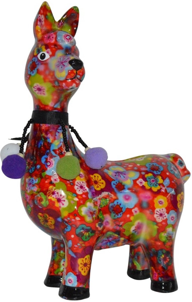 Spaarpot lama/alpaca met gekleurde bloemen print 23 cm - Pomme-Pidou dieren spaarpotten van porselein