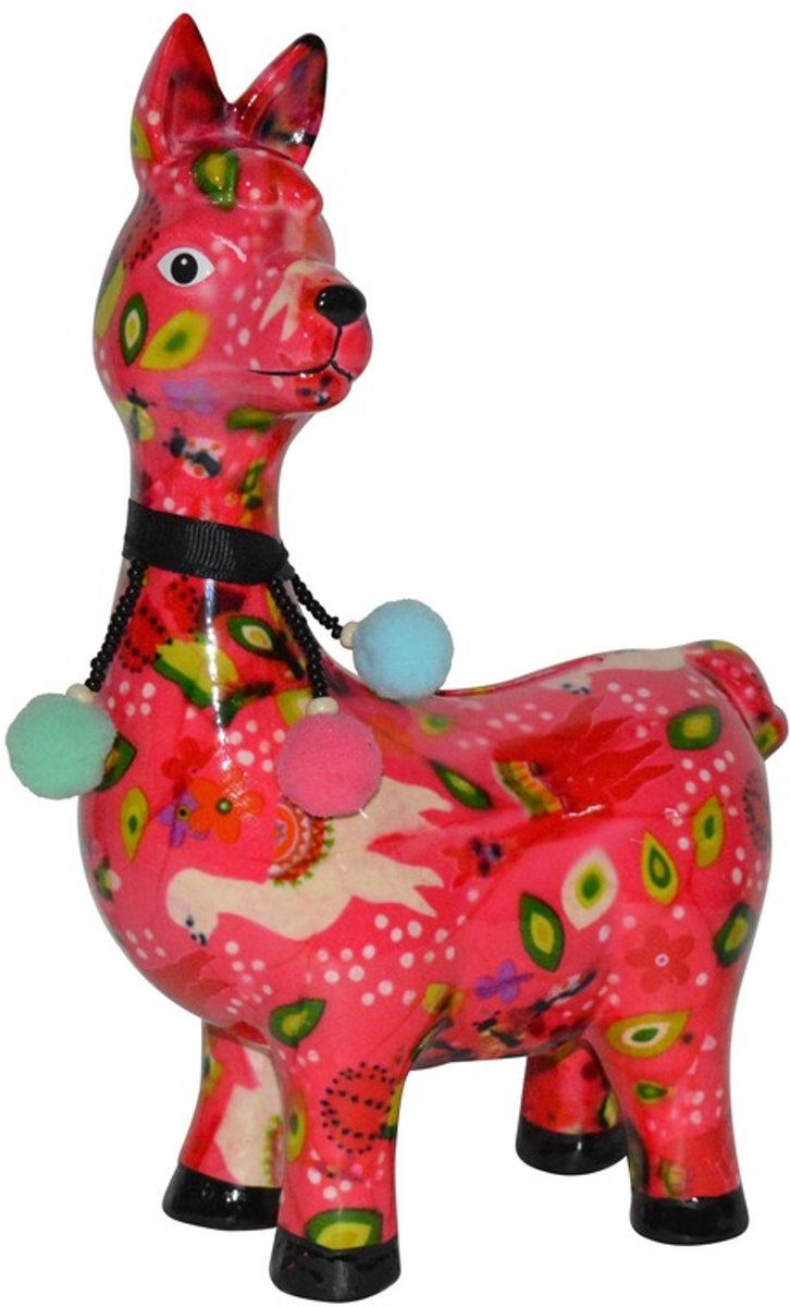 Spaarpot lama/alpaca roze met print 23 cm - Pomme-Pidou dieren spaarpotten van porselein