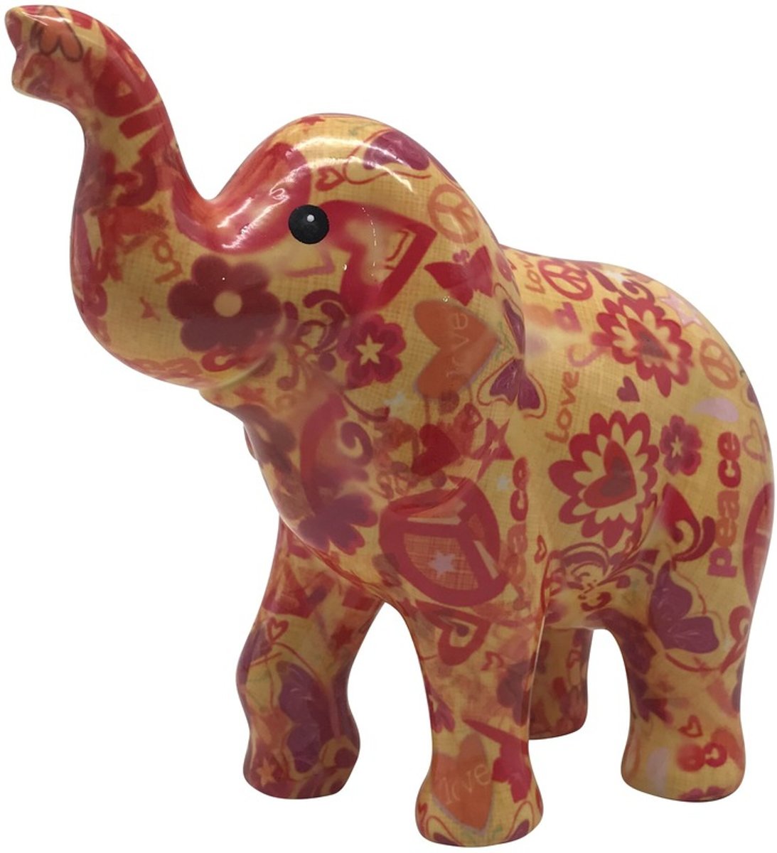 Spaarpot olifant geel met love and peace 20 cm - Pomme Pidou olifanten dieren spaarpotten