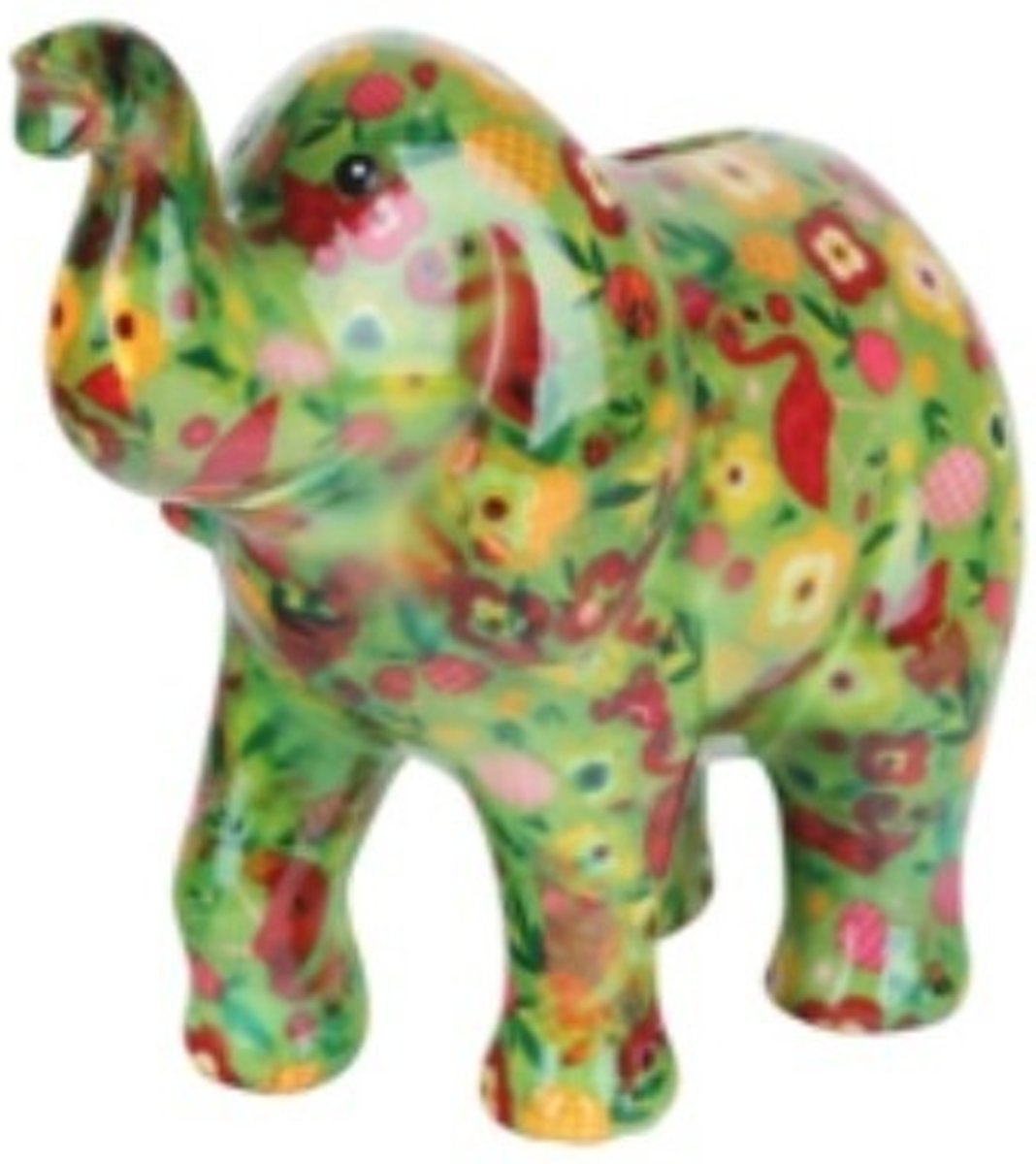 Spaarpot olifant groen met bloemen 20 cm - Pomme Pidou olifanten spaarpotten