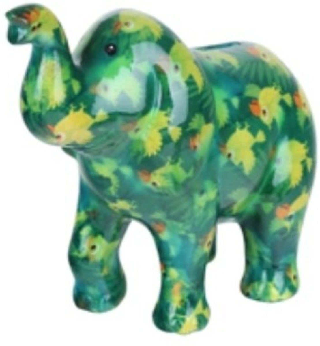 Spaarpot olifant groen met vogel print 20 cm - Pomme Pidou olifanten spaarpotten