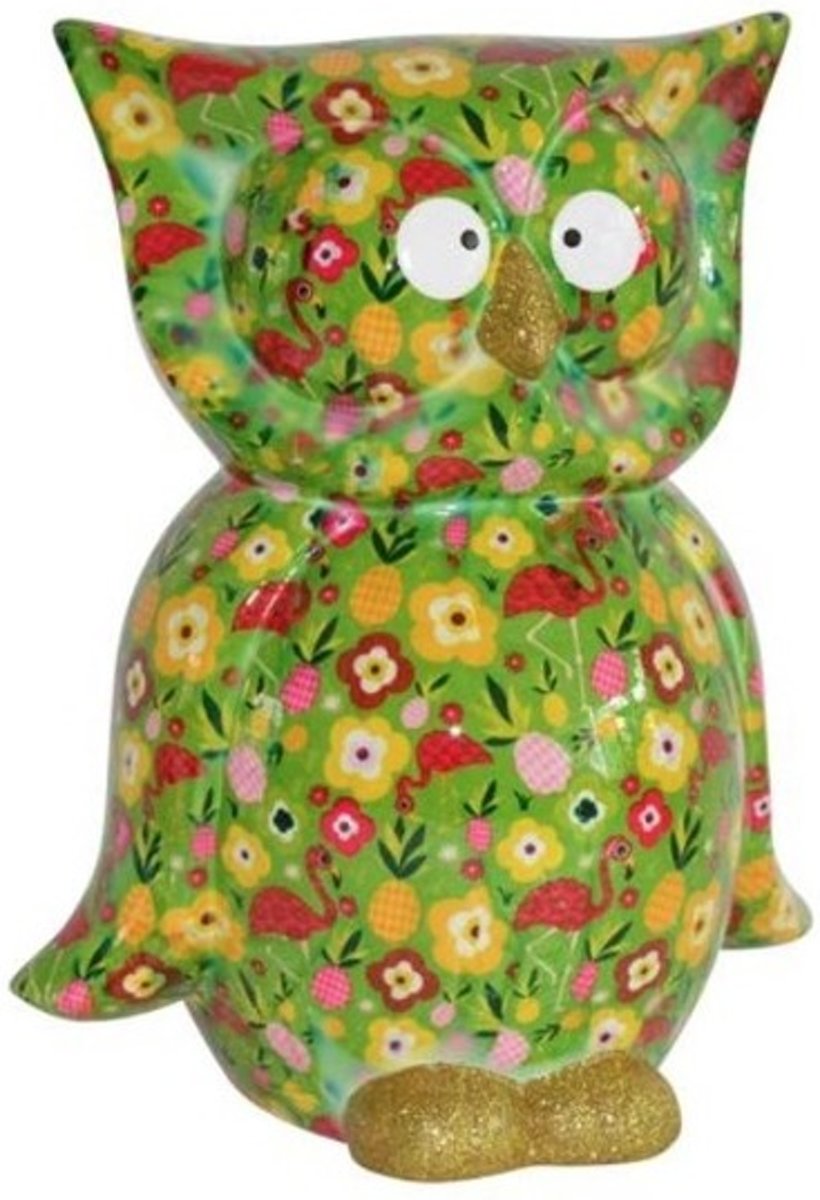 Spaarpot uil groen met tropische print 26 cm - Pomme-Pidou dieren spaarpotten