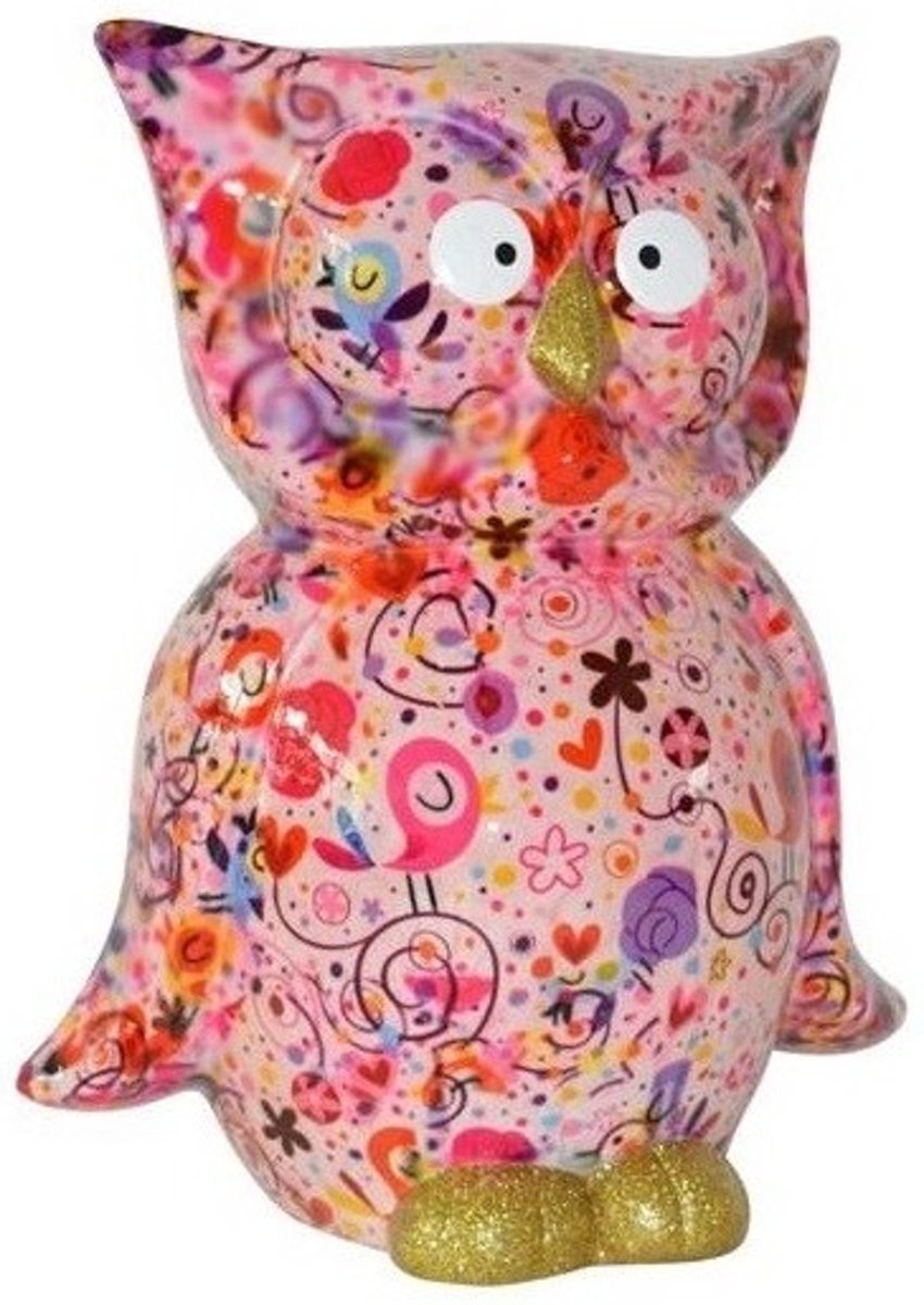 Spaarpot uil roze met gekleurde print 26 cm - Pomme-Pidou dieren spaarpotten