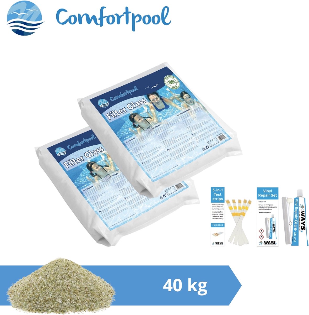 Comfortpool glasparels - Geschikt voor zandfilterpomp - 40 kg & WAYS Scrubborstel