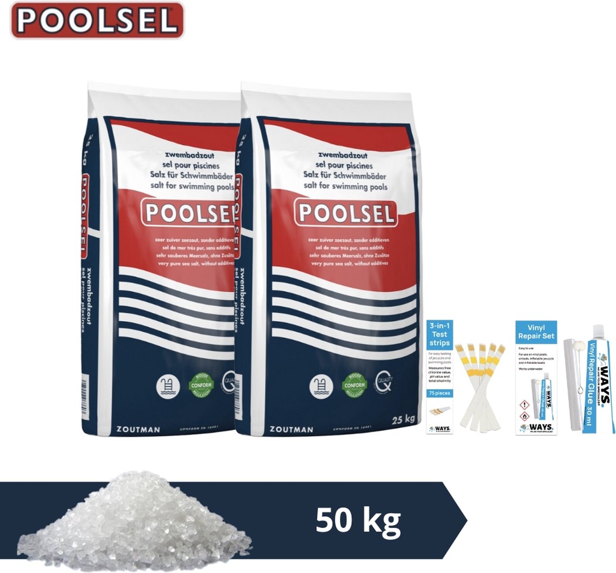 Poolsel zwembadzout - Geschikt voor zoutwatersysteem - 50 kg & WAYS Scrubborstel