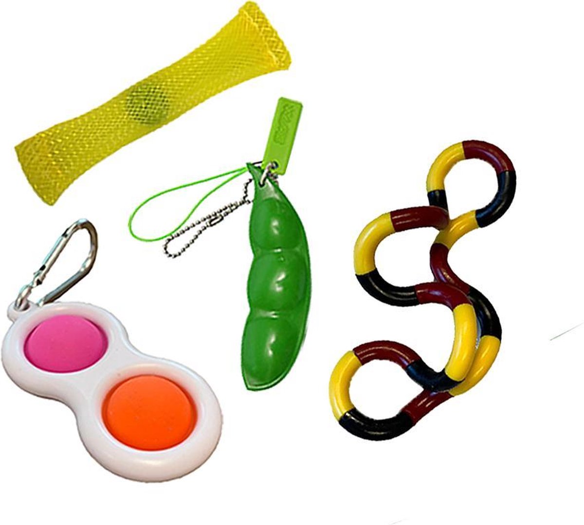   toys pakket set -  ® - 4 Delig - Simple dimple - Pop it - Pea popper - Mesh-and-marble fidget toy - TwisterTang fidget