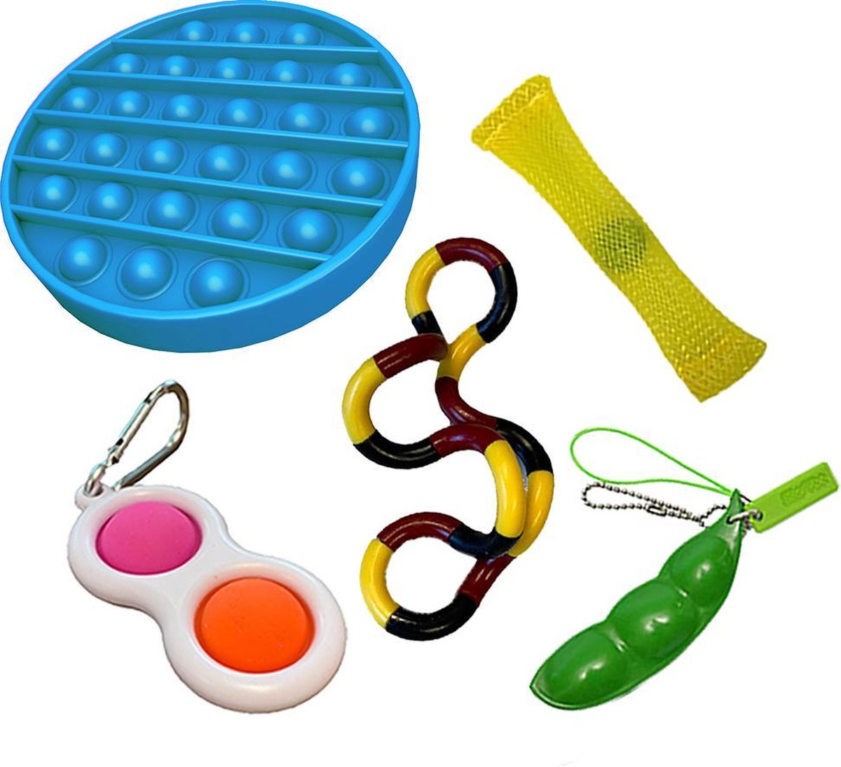 Pop it   toys pakket set - Pop it -  ® - 5 Delig - Simple dimple - Pea popper - Mesh-and-marble fidget toy - Twister twist - Pop it blauw