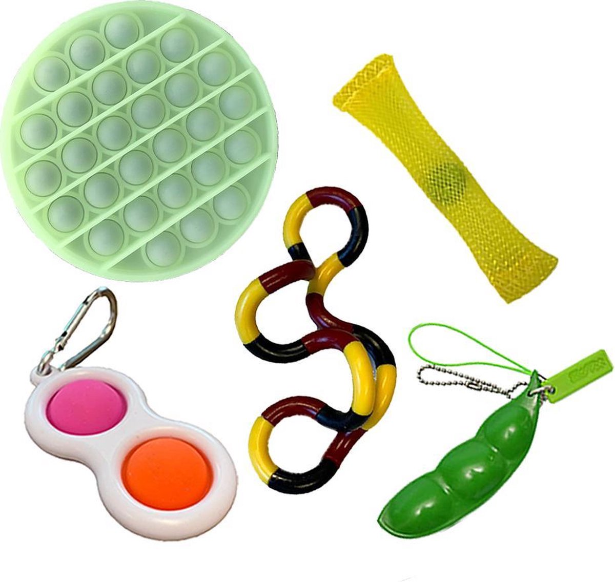 Pop it   toys pakket set - Pop it -  ® - 5 Delig - Simple dimple - Pea popper - Mesh-and-marble fidget toy - Twister twist - Pop it glow in the dark