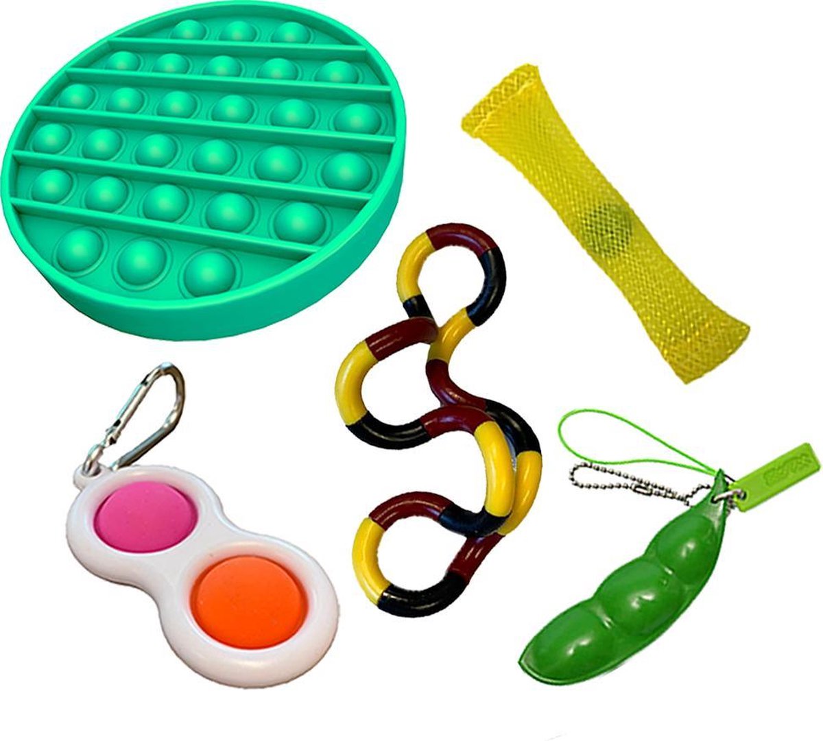 Pop it   toys pakket set - Pop it -  ® - 5 Delig - Simple dimple - Pea popper - Mesh-and-marble fidget toy - Twister twist - Pop it groen