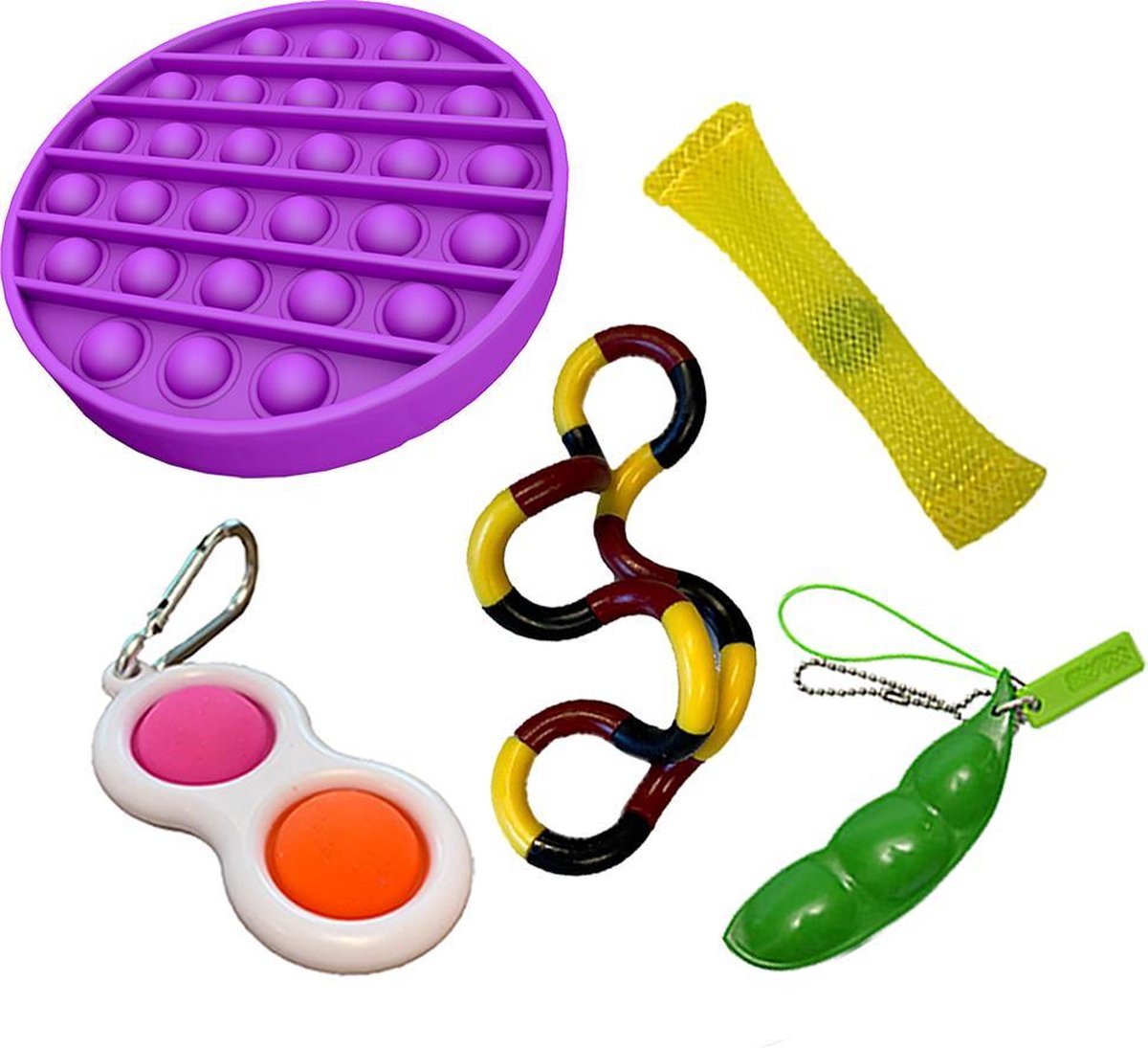 Pop it   toys pakket set - Pop it -  ® - 5 Delig - Simple dimple - Pea popper - Mesh-and-marble fidget toy - Twister twist - Pop it paars