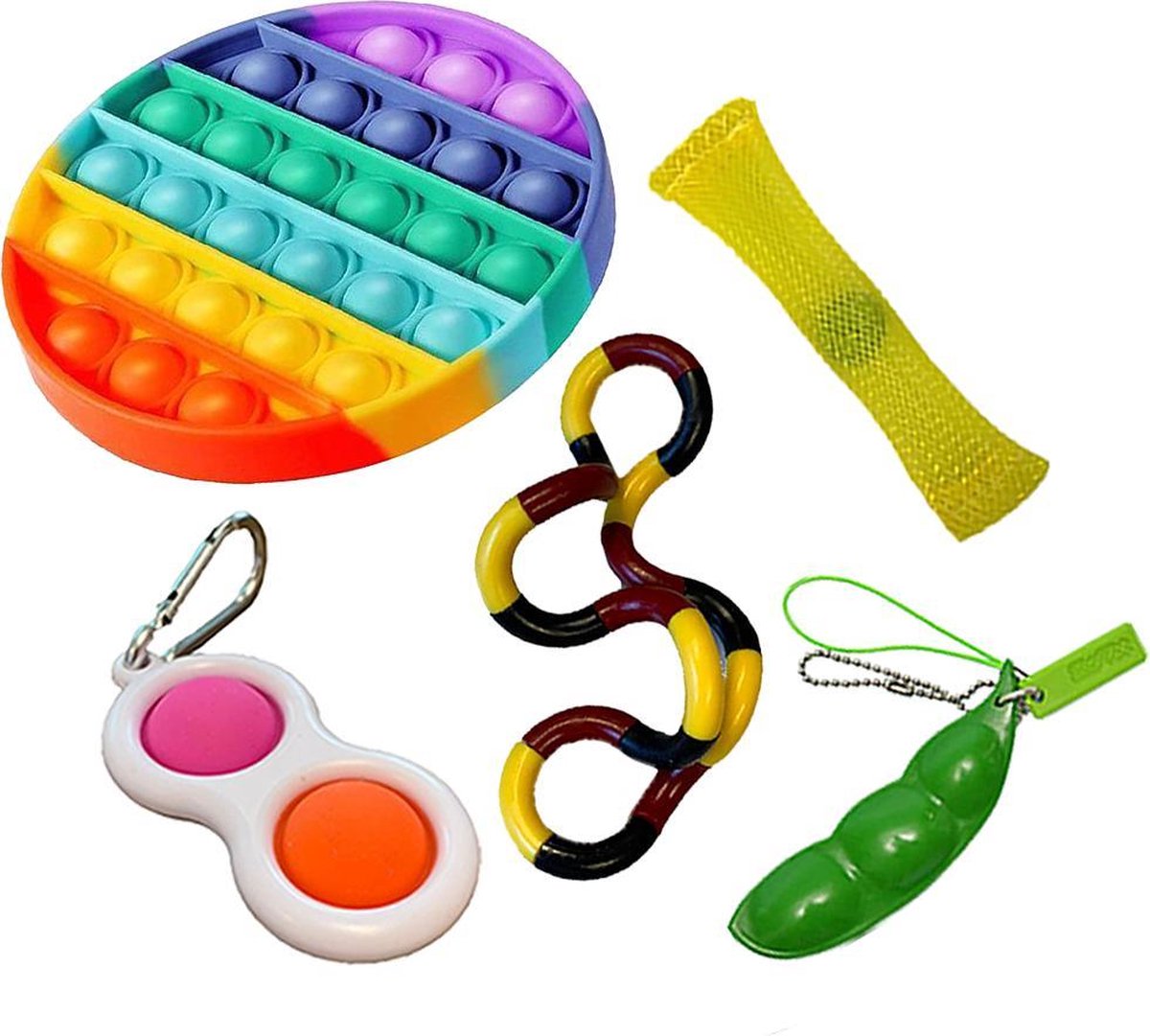 Pop it   toys pakket set - Pop it -  ® - 5 Delig - Simple dimple - Pea popper - Mesh-and-marble fidget toy - Twister twist - Pop it regenboog