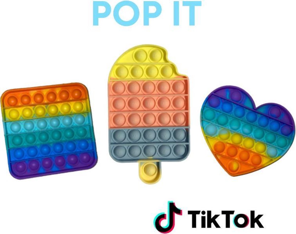 Goedkoop ⭐Fidget Toys pakket⭐kado ⭐Pasen⭐3 in 1 pakket⭐Regenboog ⭐Hart, vierkant & Ijs⭐ goedkoop