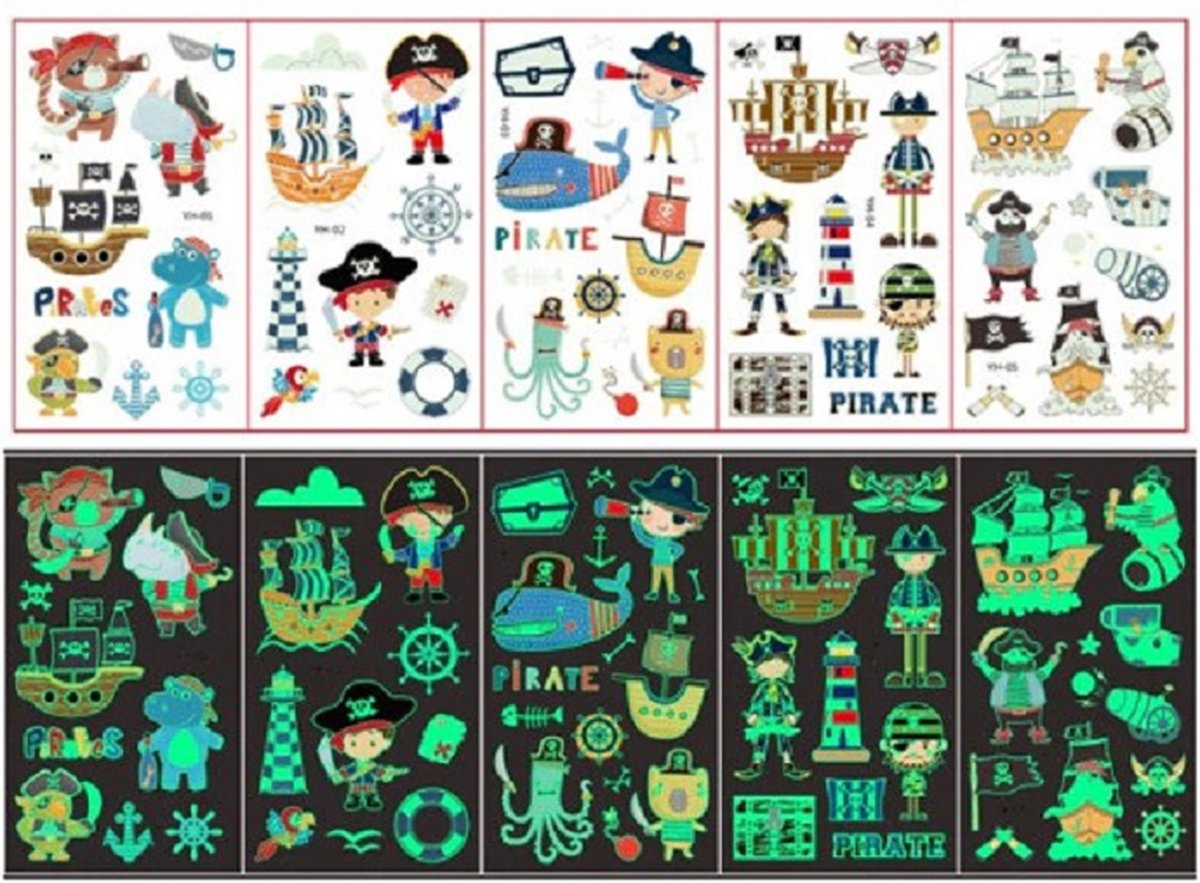 Tattoo kids - Lichtgevend - set - 5 vellen - kindertattoos - Glow in the dark