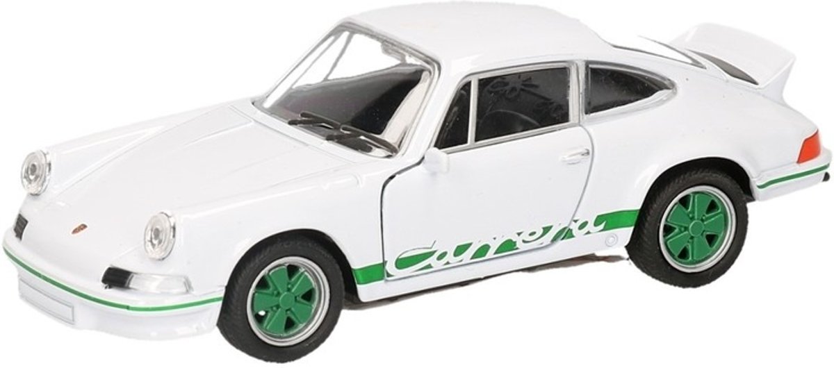 Speelgoed auto wit groene Porsche Carrera RS 1973 modelauto 11,5 cm - auto schaalmodel