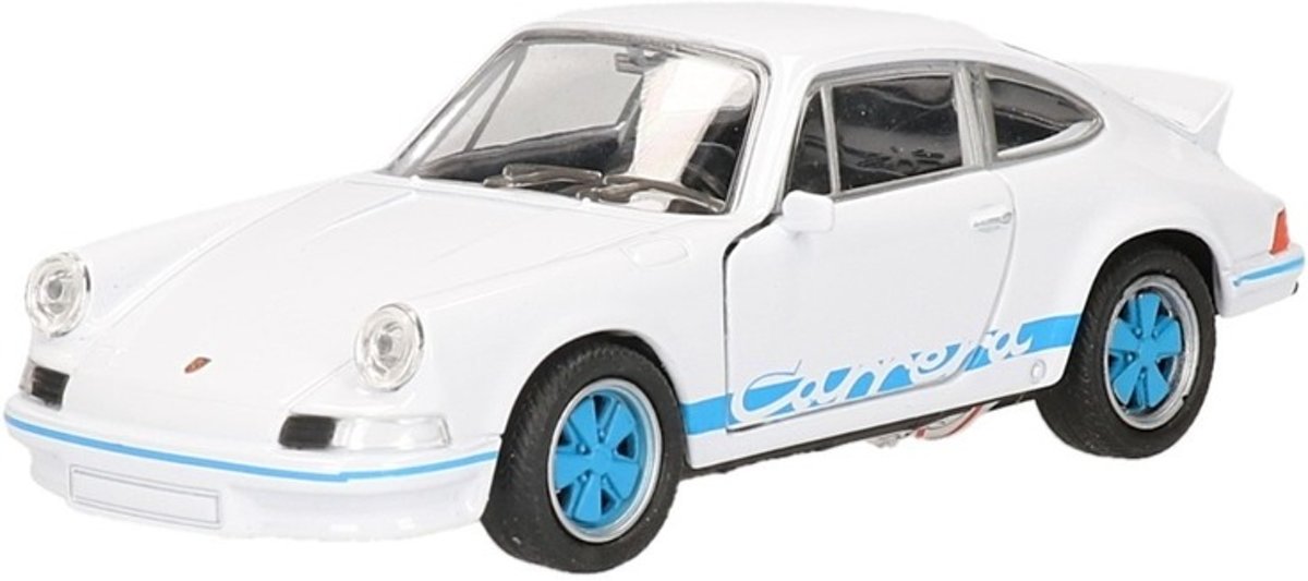 Speelgoed wit blauwe Porsche Carrera RS 1973 auto 11,5 cm