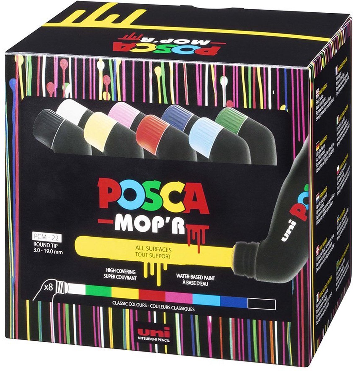 Posca MopR - verfmarker xxl - 3-19mm - set van 8 kleuren