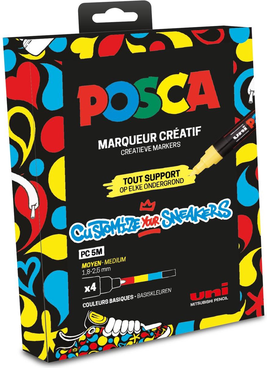 Posca verfmarkers - 1,8 - 2.5mm - customize your sneakers - basiskleuren - set van 4