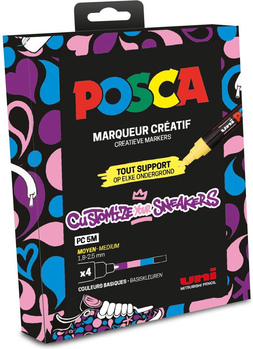 Posca verfmarkers - 1,8 - 2.5mm - customize your sneakers - popkleuren - set van 4