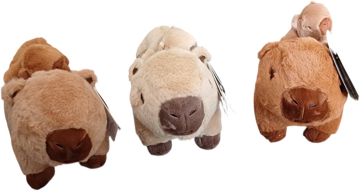 Pluche Capibara, Capybara met jong op rug, 20 x 27cm
