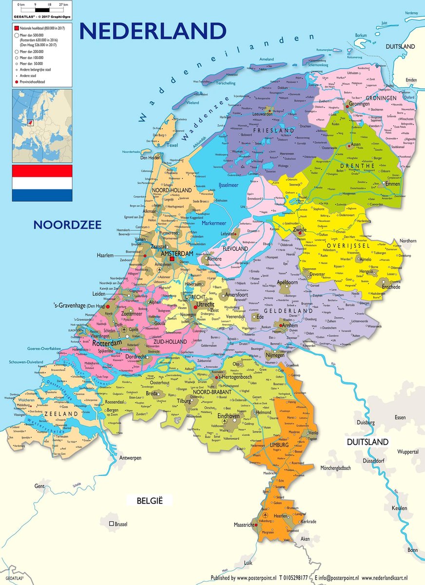 Nederland kaart poster 30x40cm.