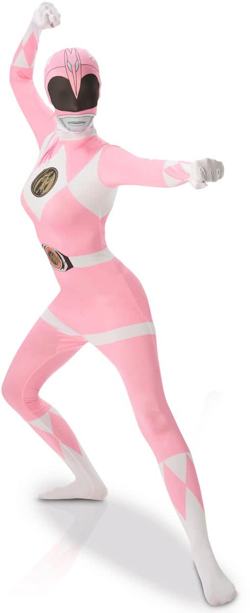 Roze Power Rangers™ second skin kostuum voor vrouwen - verkleedkleding - Large