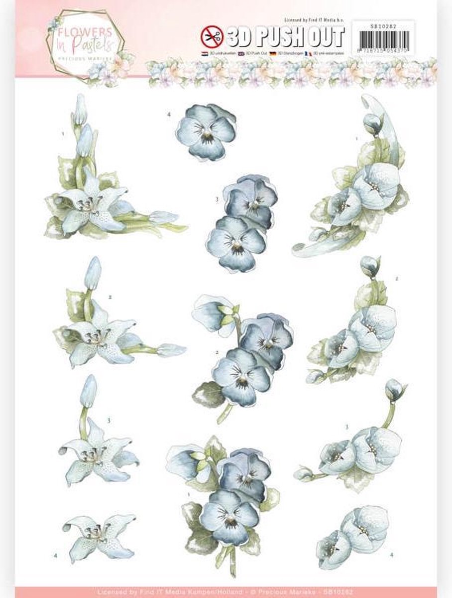 3D Uitdrukvel   - Precious Marieke - Flowers in Pastels - Echtblauw