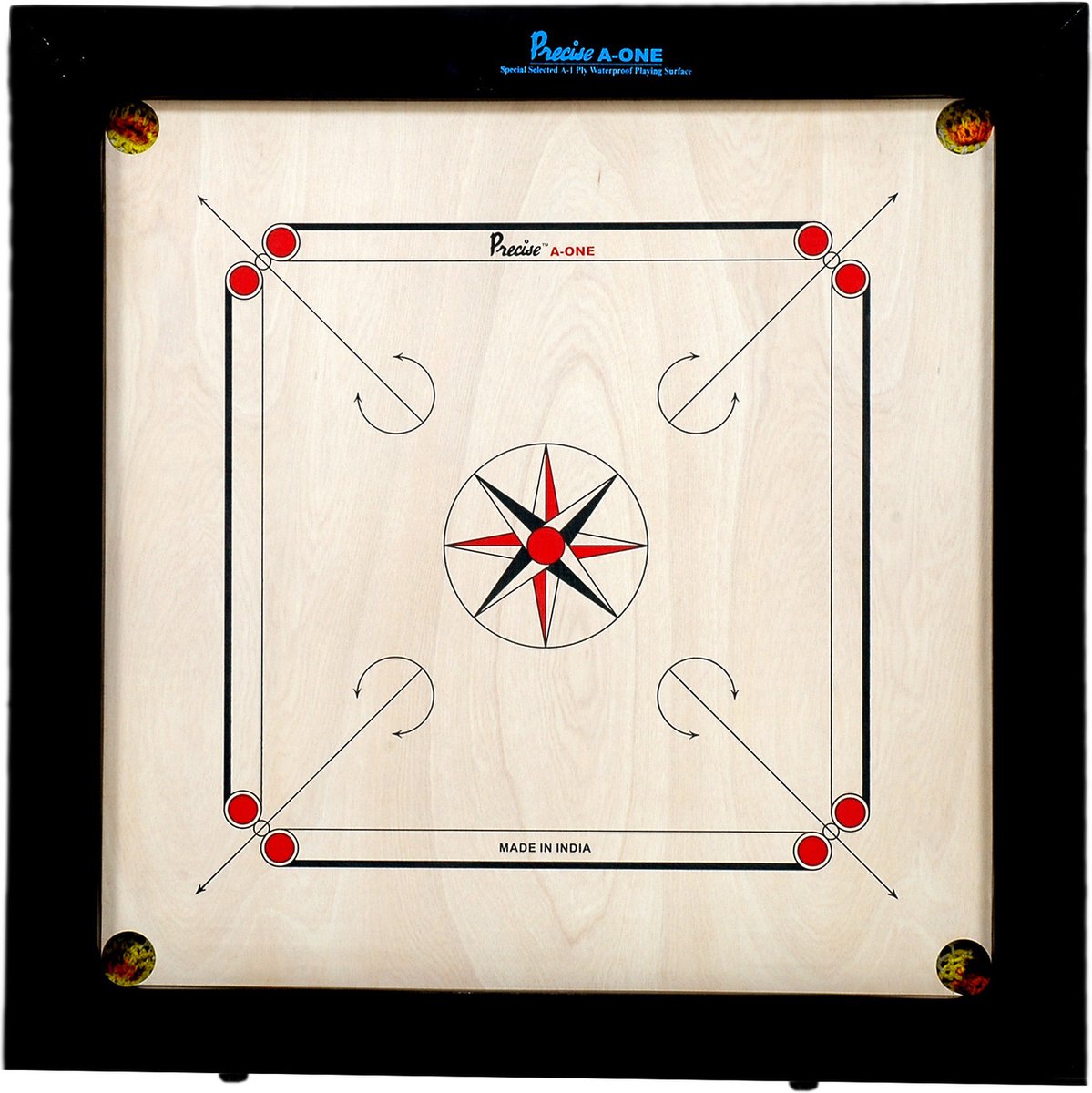 Champion 12 mm Speelveld - 16kgs. 74x74 cm - 82x82cm - 10 cm brede kanten -INDIA made Carrom spel - Origineel Toernooi Alleen Bord Klasse en Geweldig