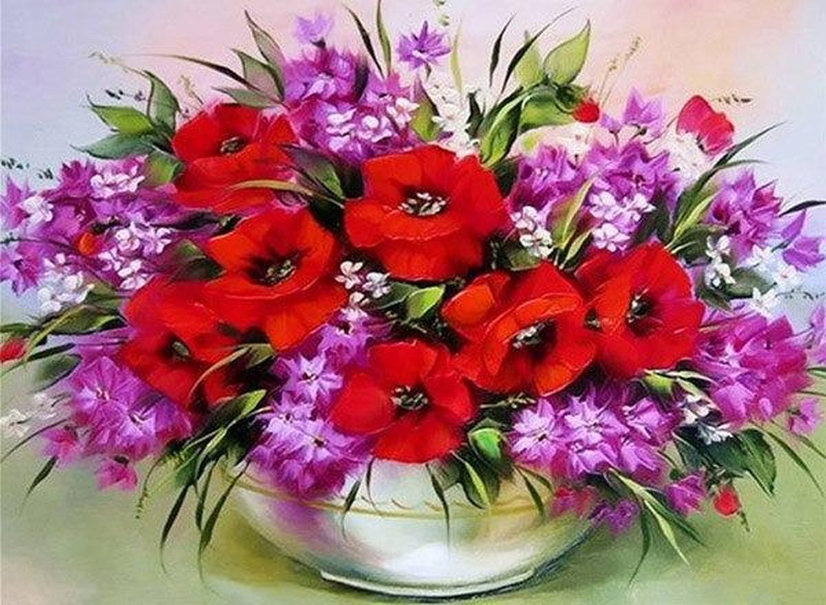 Premium Paintings - Bloemen in Vaas - Diamond Painting Volwassenen - Pakket Volledig / Pakket Full - 30x40 cm