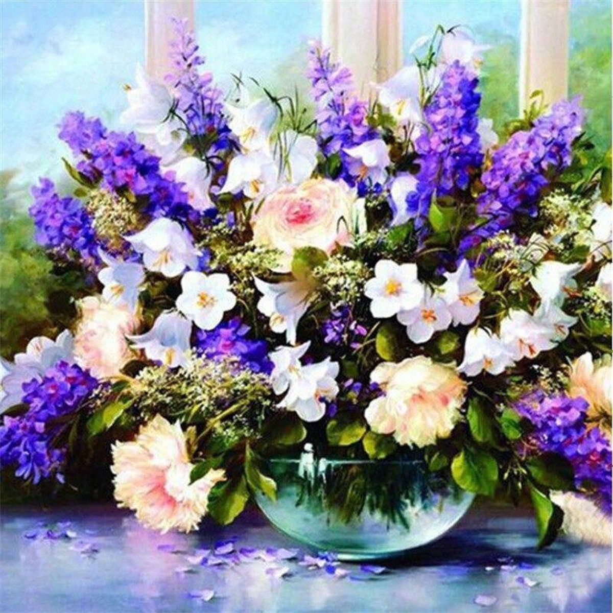 Premium Paintings - Gemengd Boeket Bloemen - Diamond Painting Volwassenen - Pakket Volledig / Pakket Full - 40x40 cm