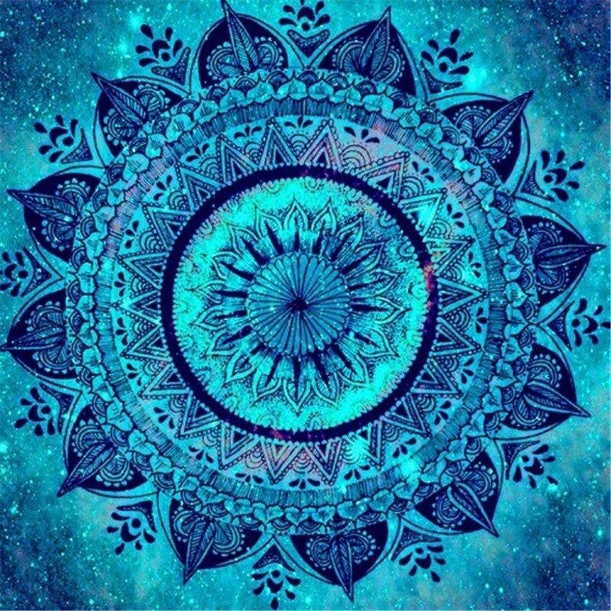 Premium Paintings - Mandala Blauw Aqua - Diamond Painting Volwassenen - Pakket Volledig / Pakket Full - 40x40 cm