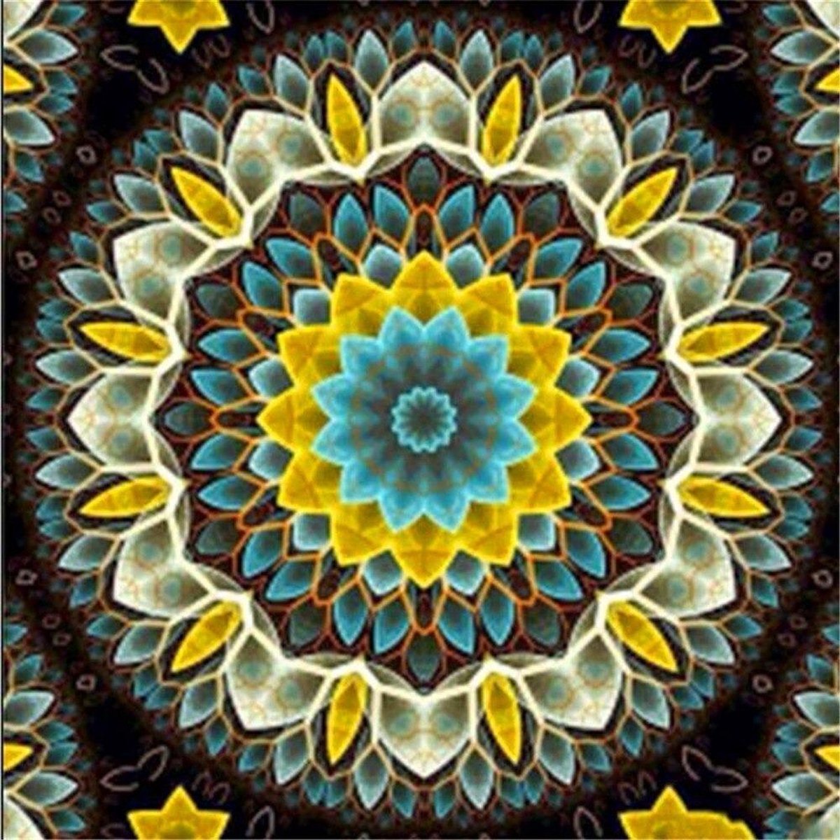 Premium Paintings - Mandala Geel Met Blauw - Diamond Painting Volwassenen - Pakket Volledig / Pakket Full - 40x40 cm